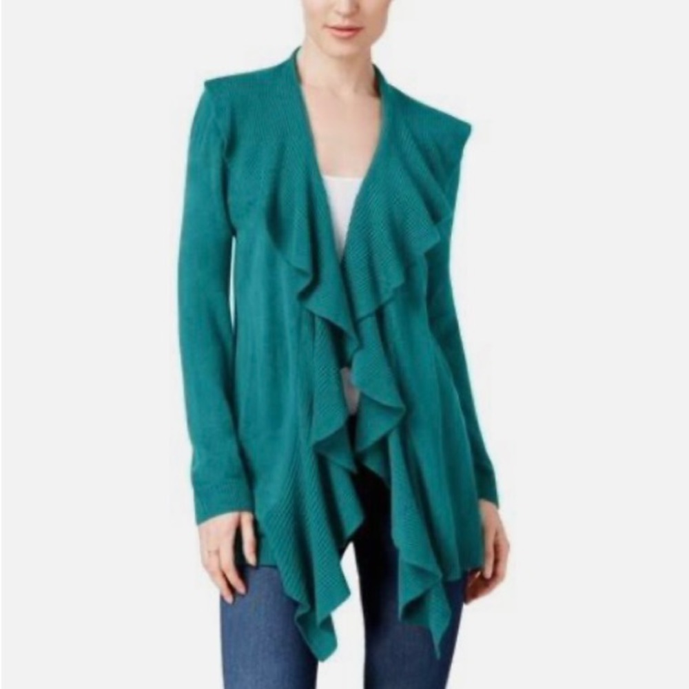 Karen Scott Turquoise Ruffle Open Cardigan Size 0X